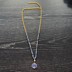 Elegant Blue and Gold Beaded Necklace